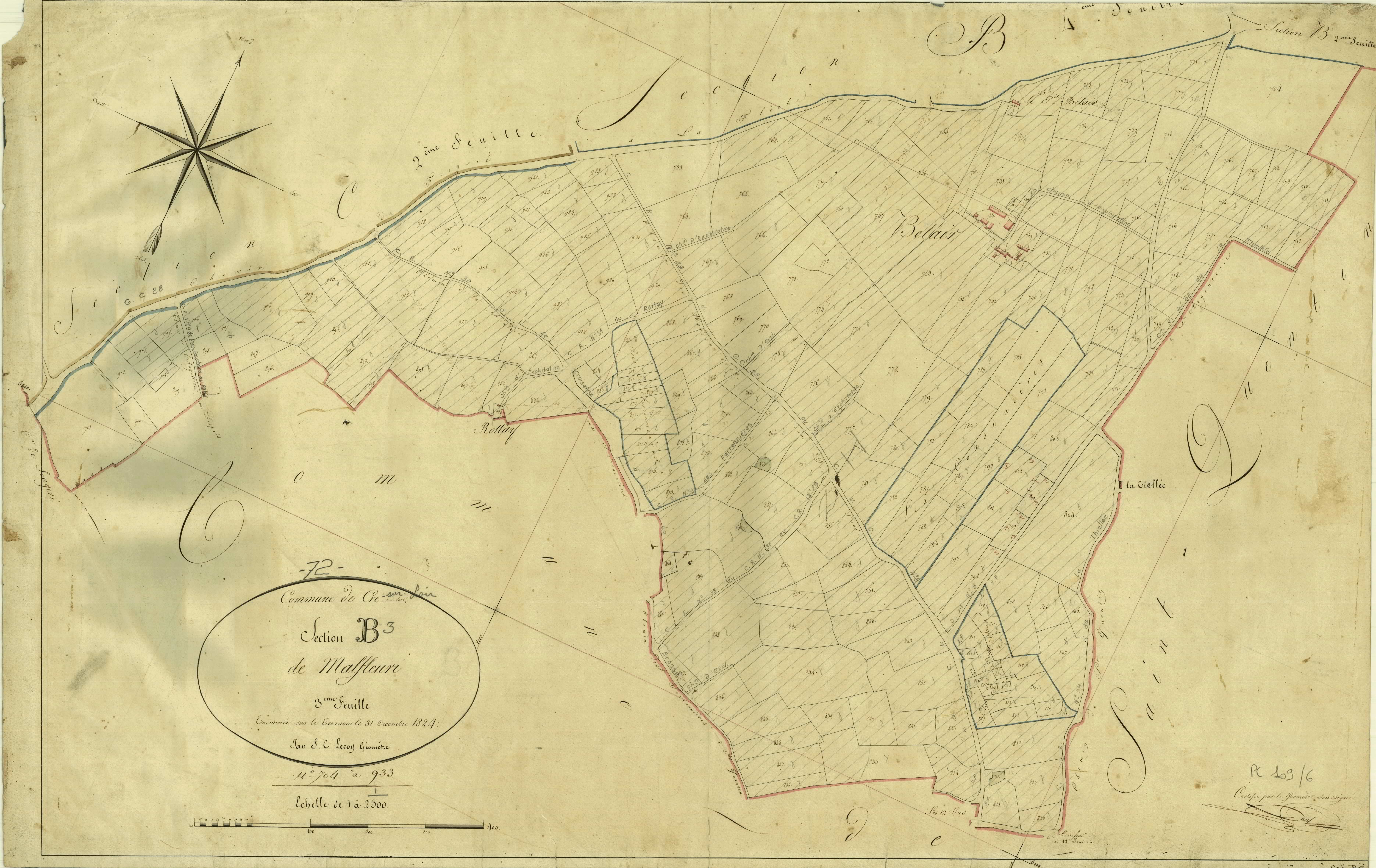 Cré-sur-Loir - Cadastre 1824 - B3 de Malfleuri