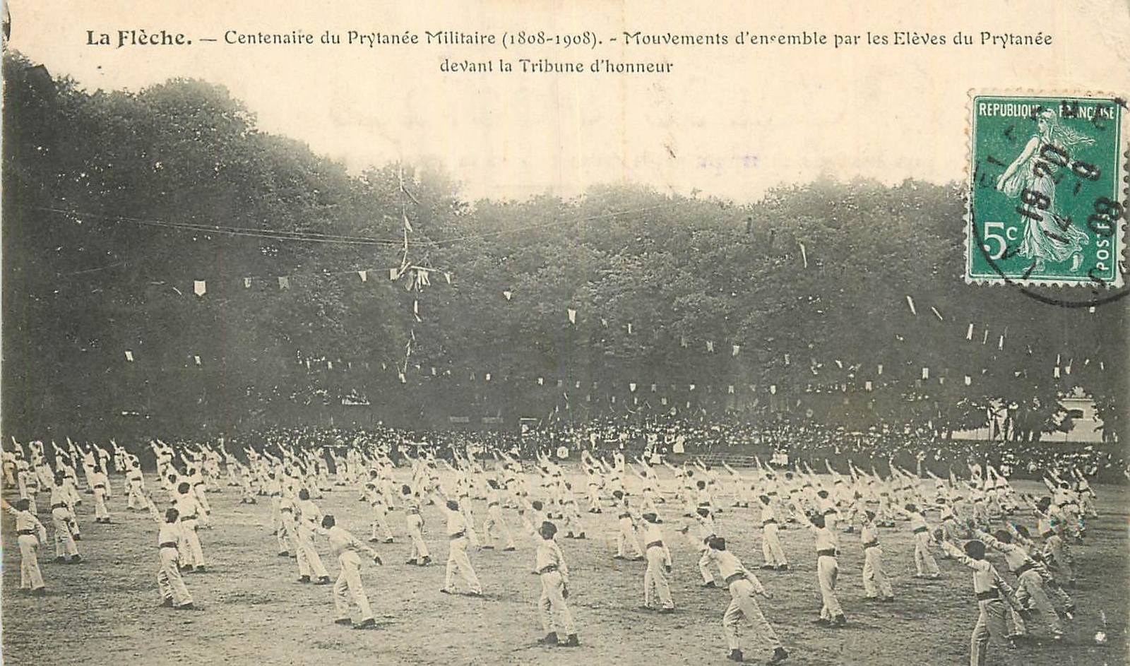 La Flèche - 1908 - edit J Bouverert Centenaire du Prytanée Militaire - Mouvements d'ensemble par les éléves du Prytanée devant la Tribune d'honneur
