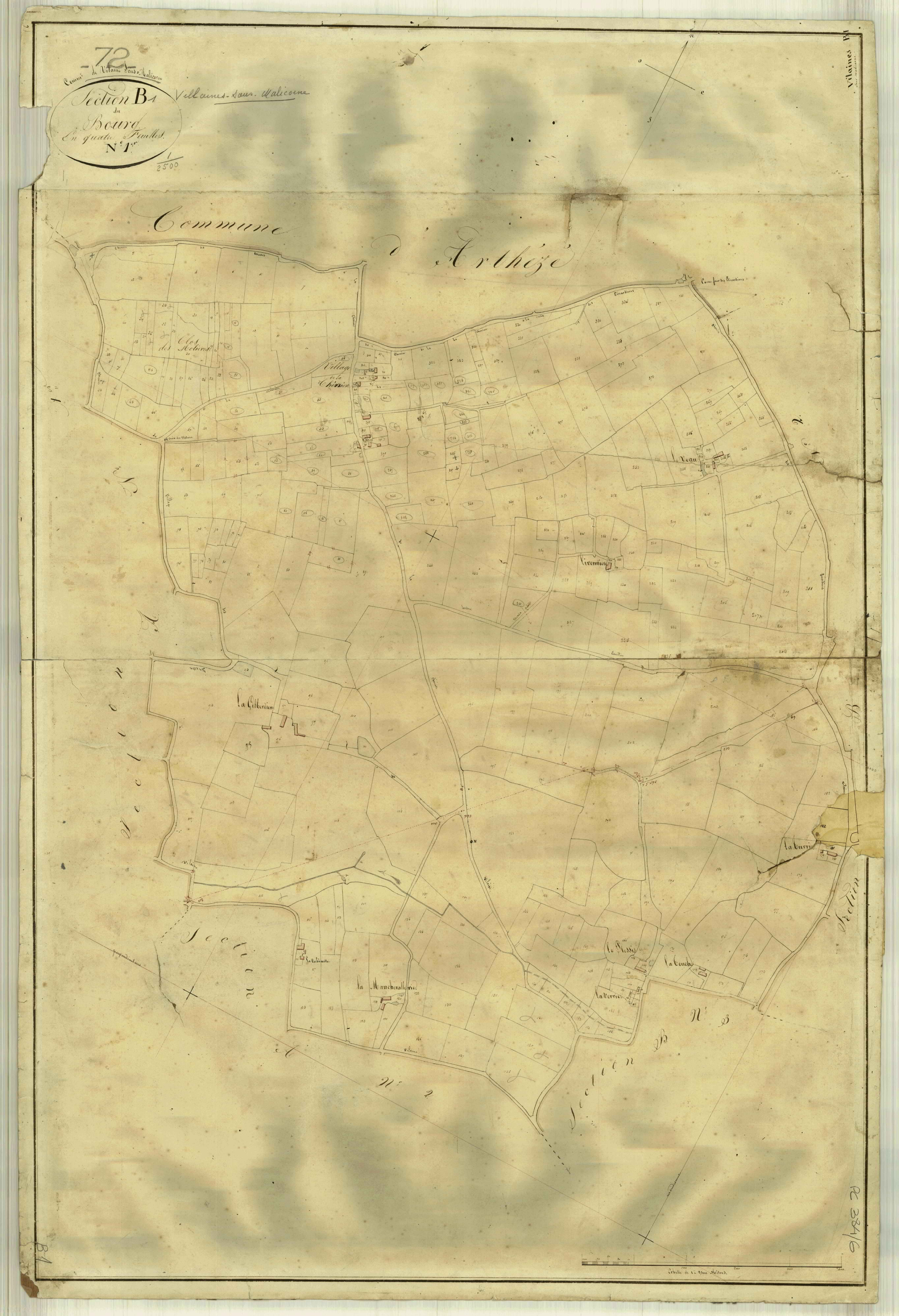 Villaines-sous-Malicorne - Cadastre 1827 - B1 du Bourg